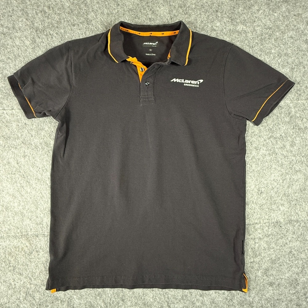McLaren Racing F1 Polo Size Men's Large Black Formula One Short Sleeve